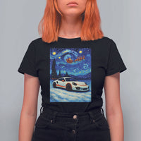 Racing Sports Car T Shirt For Women Porsche 911 Starry Night Racing Silhouette - Wonder Print Shop