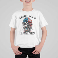 Checkered American Flag Racing T Shirt For Kid Start Your Engines Race Car - Wonder Print Shop