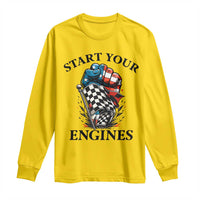 Checkered American Flag Racing Long Sleeve Shirt Start Your Engines Race Car - Wonder Print Shop