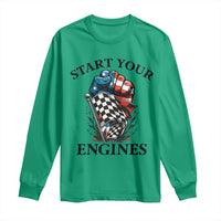 Checkered American Flag Racing Long Sleeve Shirt Start Your Engines Race Car - Wonder Print Shop