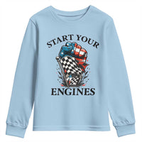 Checkered American Flag Racing Youth Sweatshirt Start Your Engines Race Car - Wonder Print Shop