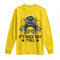 Racing Checkered Flag Messy Bun Race Day Long Sleeve Shirt - Wonder Print Shop