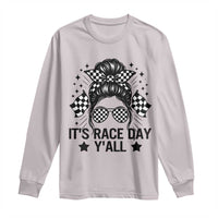 Racing Checkered Flag Messy Bun Race Day Long Sleeve Shirt - Wonder Print Shop