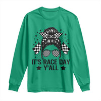 Racing Checkered Flag Messy Bun Race Day Long Sleeve Shirt - Wonder Print Shop