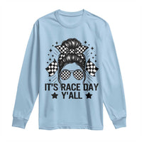 Racing Checkered Flag Messy Bun Race Day Long Sleeve Shirt - Wonder Print Shop