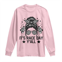 Racing Checkered Flag Messy Bun Race Day Long Sleeve Shirt - Wonder Print Shop