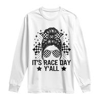 Racing Checkered Flag Messy Bun Race Day Long Sleeve Shirt - Wonder Print Shop