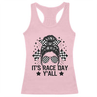 Racing Checkered Flag Messy Bun Race Day Racerback Tank Top - Wonder Print Shop