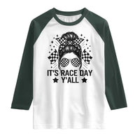 Racing Checkered Flag Messy Bun Race Day Raglan Shirt - Wonder Print Shop