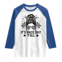 Racing Checkered Flag Messy Bun Race Day Raglan Shirt - Wonder Print Shop