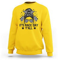 Racing Checkered Flag Messy Bun Race Day Sweatshirt - Wonder Print Shop