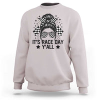 Racing Checkered Flag Messy Bun Race Day Sweatshirt - Wonder Print Shop