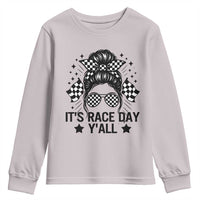 Racing Checkered Flag Messy Bun Race Day Youth Sweatshirt - Wonder Print Shop