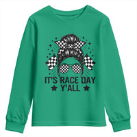 Racing Checkered Flag Messy Bun Race Day Youth Sweatshirt - Wonder Print Shop