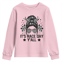 Racing Checkered Flag Messy Bun Race Day Youth Sweatshirt - Wonder Print Shop