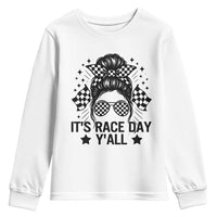 Racing Checkered Flag Messy Bun Race Day Youth Sweatshirt - Wonder Print Shop