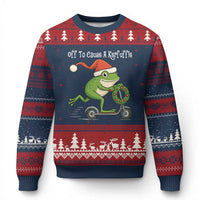 Off To Cause A Kerfuffle Ugly Christmas Sweater Funny Frog Xmas - Wonder Print Shop