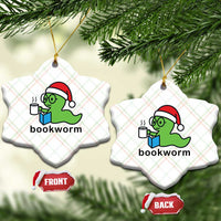 Bookworm Christmas Ceramic Ornament Reading Book Lover - Wonder Print Shop