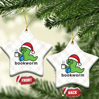 Bookworm Christmas Ceramic Ornament Reading Book Lover - Wonder Print Shop
