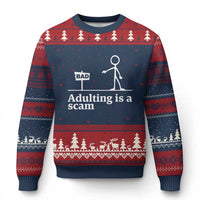 Adulting Is A Scam Ugly Christmas Sweater Funny Quote Adult Humor - Wonder Print Shop