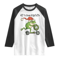 Off To Cause A Kerfuffle Raglan Shirt Funny Frog Christmas Meme Weirdcore - Wonder Print Shop