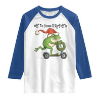 Off To Cause A Kerfuffle Raglan Shirt Funny Frog Christmas Meme Weirdcore - Wonder Print Shop