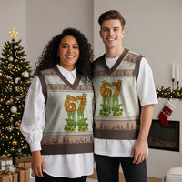 67 Basketball St Patricks Day V-Neck Knit Sweater Vest Funny Six Seven Gen Alpha Meme Drip
