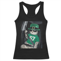 67 Cat St Patricks Day Racerback Tank Top Funny Cat Driver Leprechaun Meme