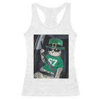 67 Cat St Patricks Day Racerback Tank Top Funny Cat Driver Leprechaun Meme