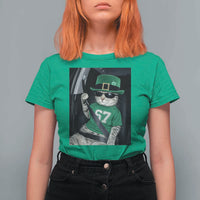 67 Cat St Patricks Day T Shirt For Women Funny Cat Driver Leprechaun Meme