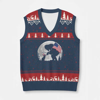 Bigfoot Boop Cat Moon V-Neck Knit Sweater Vest Funny Sasquatch Meme 4th of July
