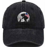 Bigfoot Boop Cat Moon Washed Cotton Baseball Cap Funny Sasquatch Meme 4th of July