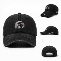Bigfoot Boop Cat Moon Washed Cotton Baseball Cap Funny Sasquatch Meme 4th of July