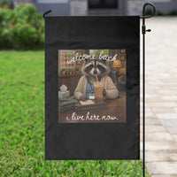 Funny School Therapist Raccoon Drinking Iced Coffee Garden Flag