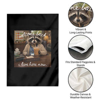 Funny School Therapist Raccoon Drinking Iced Coffee Garden Flag