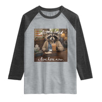 Funny School Therapist Raccoon Drinking Iced Coffee Raglan Shirt