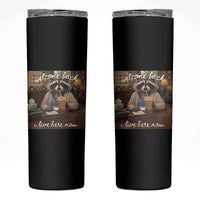 Funny School Therapist Raccoon Drinking Iced Coffee Skinny Tumbler
