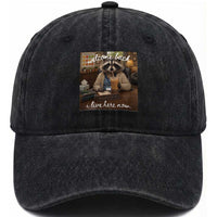 Funny School Therapist Raccoon Drinking Iced Coffee Washed Cotton Baseball Cap