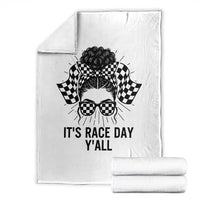 Racing Car Checkered Flag Throw Blanket Messy Bun Woman Race Day - Wonder Print Shop
