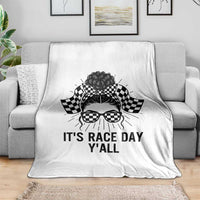 Racing Car Checkered Flag Throw Blanket Messy Bun Woman Race Day - Wonder Print Shop