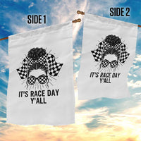 Racing Car Checkered Flag Garden Flag Messy Bun Woman Race Day - Wonder Print Shop