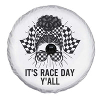 Racing Car Checkered Flag Spare Tire Cover Messy Bun Woman Race Day - Wonder Print Shop