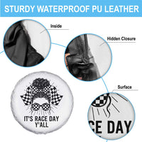 Racing Car Checkered Flag Spare Tire Cover Messy Bun Woman Race Day - Wonder Print Shop