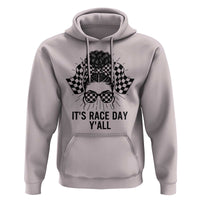 Racing Car Checkered Flag Hoodie Messy Bun Woman Race Day - Wonder Print Shop