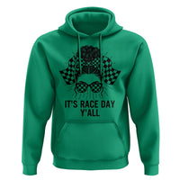 Racing Car Checkered Flag Hoodie Messy Bun Woman Race Day - Wonder Print Shop