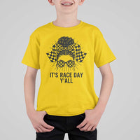 Racing Car Checkered Flag T Shirt For Kid Messy Bun Woman Race Day - Wonder Print Shop