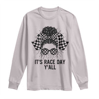 Racing Car Checkered Flag Long Sleeve Shirt Messy Bun Woman Race Day - Wonder Print Shop