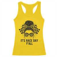 Racing Car Checkered Flag Racerback Tank Top Messy Bun Woman Race Day - Wonder Print Shop