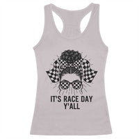 Racing Car Checkered Flag Racerback Tank Top Messy Bun Woman Race Day - Wonder Print Shop