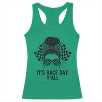 Racing Car Checkered Flag Racerback Tank Top Messy Bun Woman Race Day - Wonder Print Shop